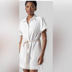 Lilla P XS White Cotton Half Placket Shirt Dress NWT